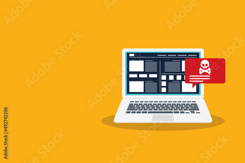 Malware content. Alert notification on laptop computer , malware concept, spam data, online scam, virus , vector illustration