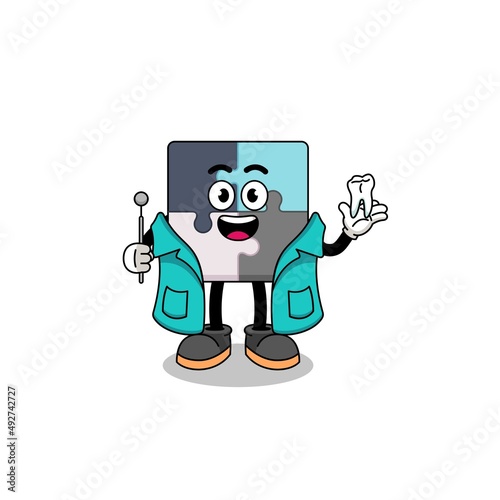 Illustration of jigsaw puzzle mascot as a dentist