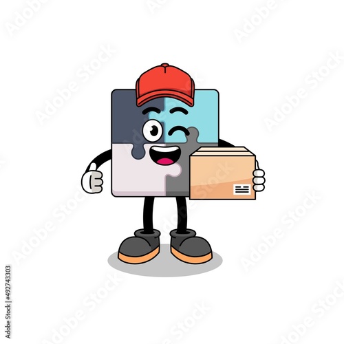 jigsaw puzzle mascot cartoon as an courier