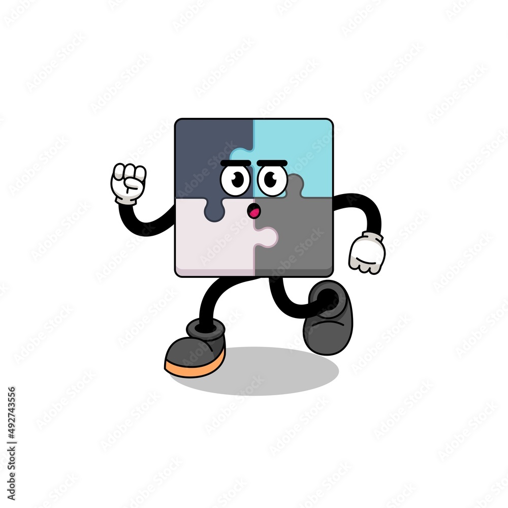 Fototapeta premium running jigsaw puzzle mascot illustration