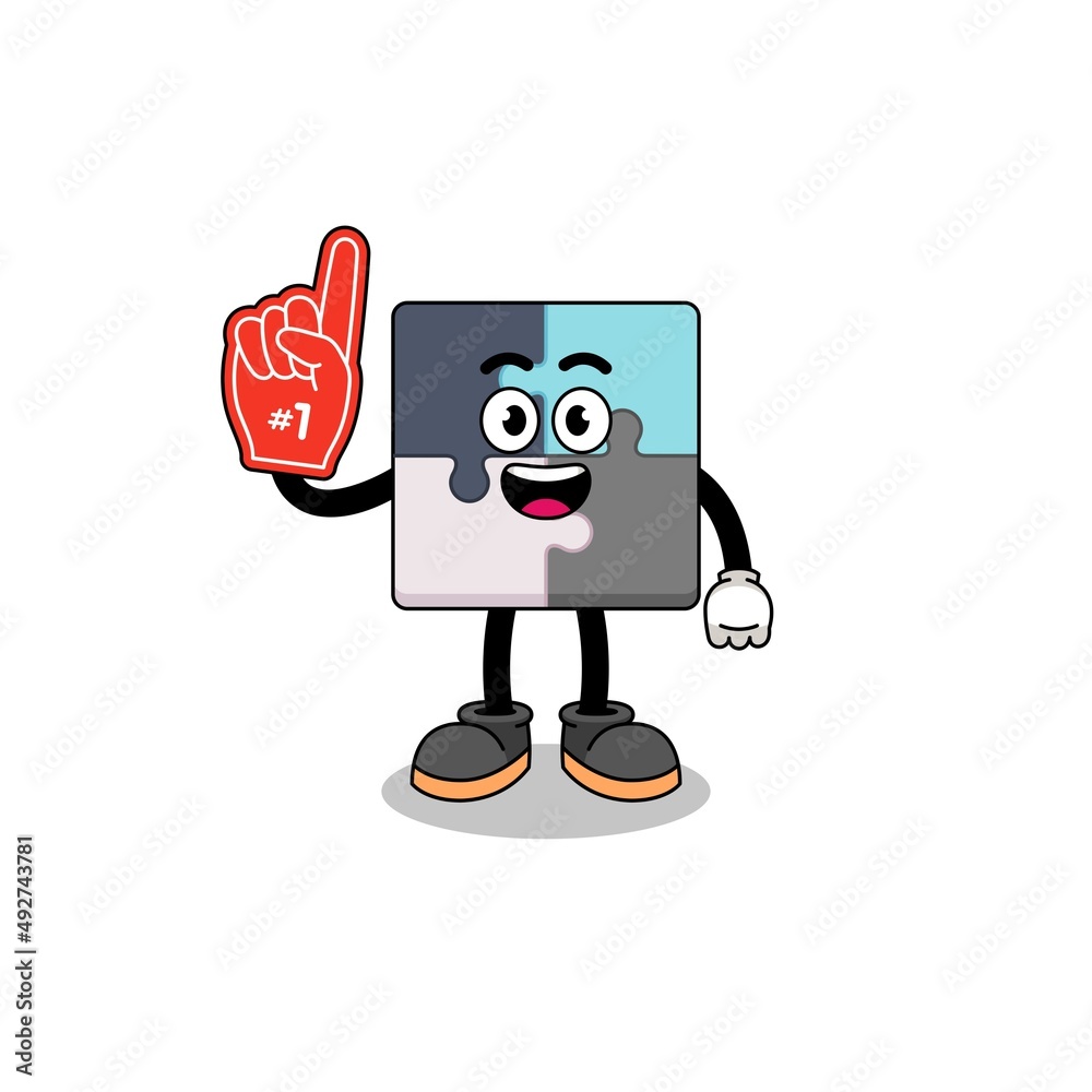 Cartoon mascot of jigsaw puzzle number 1 fans Cartoon mascot of jigsaw puzzle number 1 fans