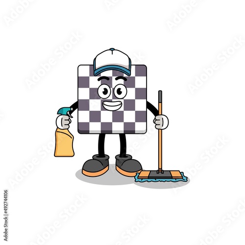 Character mascot of chessboard as a cleaning services