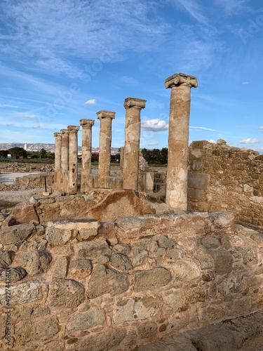 Antique columns in the archeological park in Cyprus photo