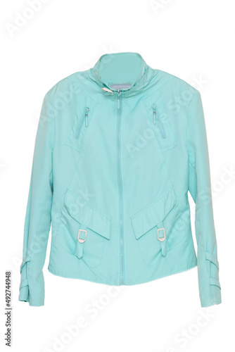 Jackets for women. Closeup of elegant turquoise jacket or suit isolated on a white background. Girls summer fashion.