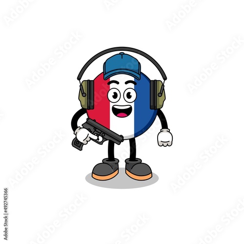 Character mascot of france flag doing shooting range