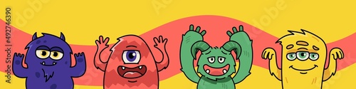 Cute funny monsters are trying to scare you. Illustration for children