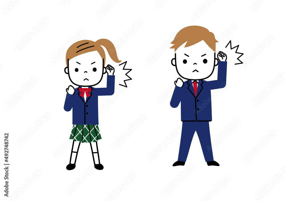 握りこぶしで気合の入った表情の学生 中学生 高校生 握りこぶしで気合の入った表情の学生 中学生 高校生