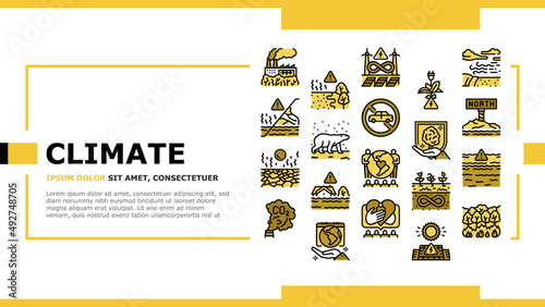 Climate Change And Eco Problem Landing Web Page Header Banner Template Vector. Nature Care Day And Conservation World, Desertification And Renewable Energy, Climate Change Glacier Melt. Illustration