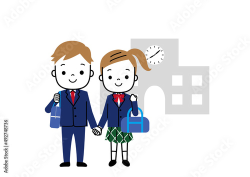 制服姿の学生カップル　中学生　高校生