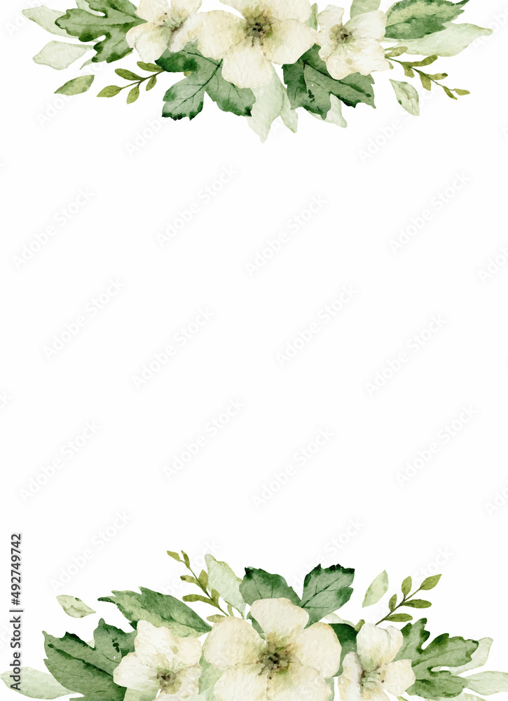 Fototapeta premium Watercolor vector frame with green forest foliage.