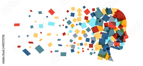 Digital generation, head and pixel. Data transmission and communications on the internet.  Vector Template Design Illustration