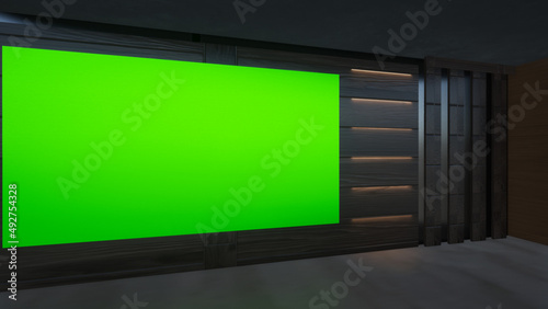 virtual studio set with green screen shot 3d illustration	