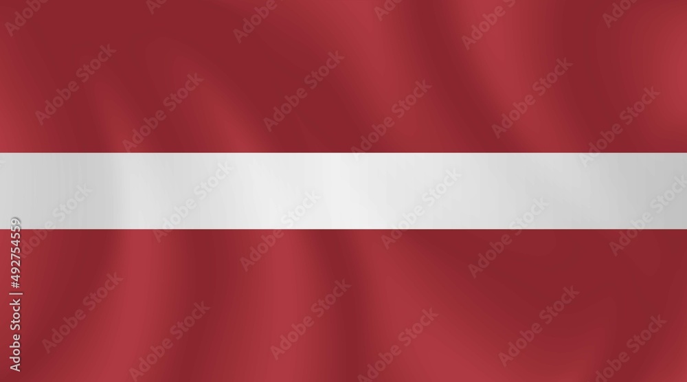 Fototapeta premium National flag of Latvia with imitation of light waves on the fabric. Vector stock illustration