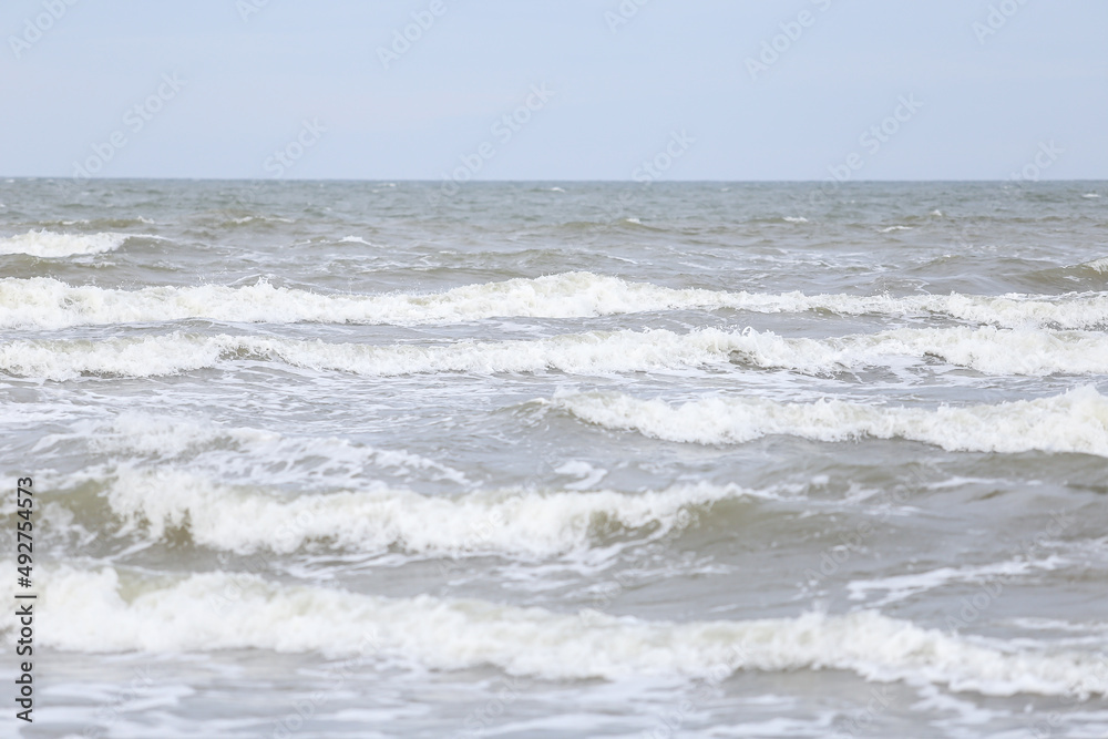 Close pu photography of baltic sea stormy weather waves.