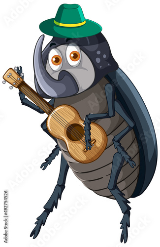 A beetle playing guitar cartoon character