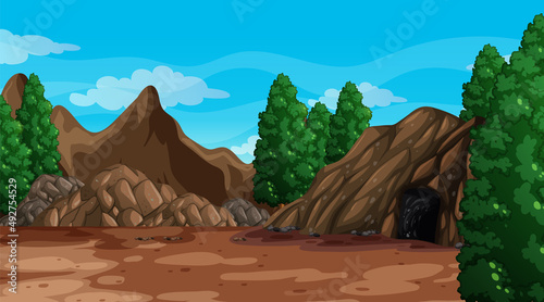 A natural scene landscape with cave