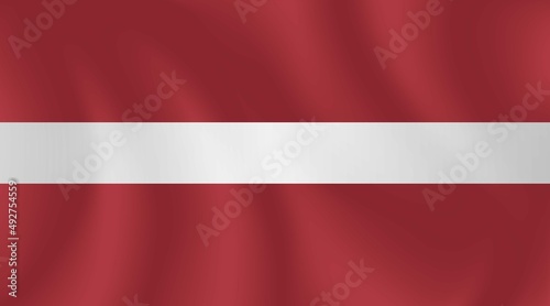 National flag of Latvia with imitation of light waves on the fabric. Vector stock illustration