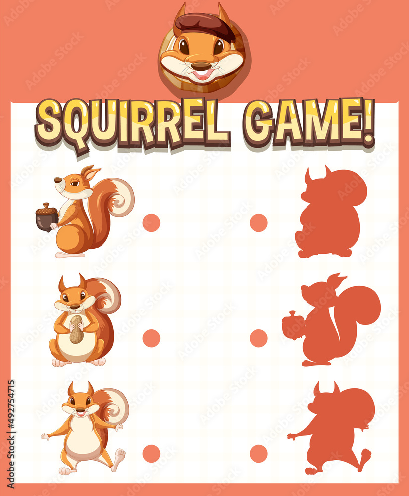 A squirrel matching game worksheet for children