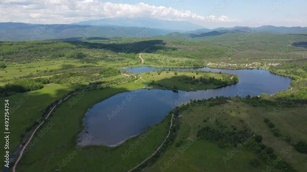Aerial view of Upper Gabra lake at Lozenska Mountain, Sofia Region, Bulgaria Aerial view of Upper Gabra lake at Lozenska Mountain, Sofia Region, Bulgaria