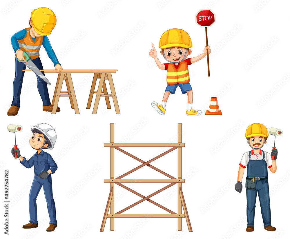 Construction worker set with man and tools Construction worker set with man and tools