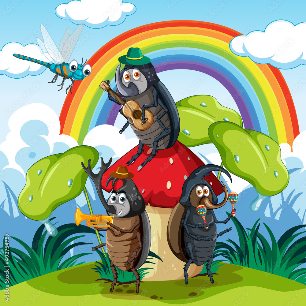 Obraz premium Fantasy forest with cartoon insects