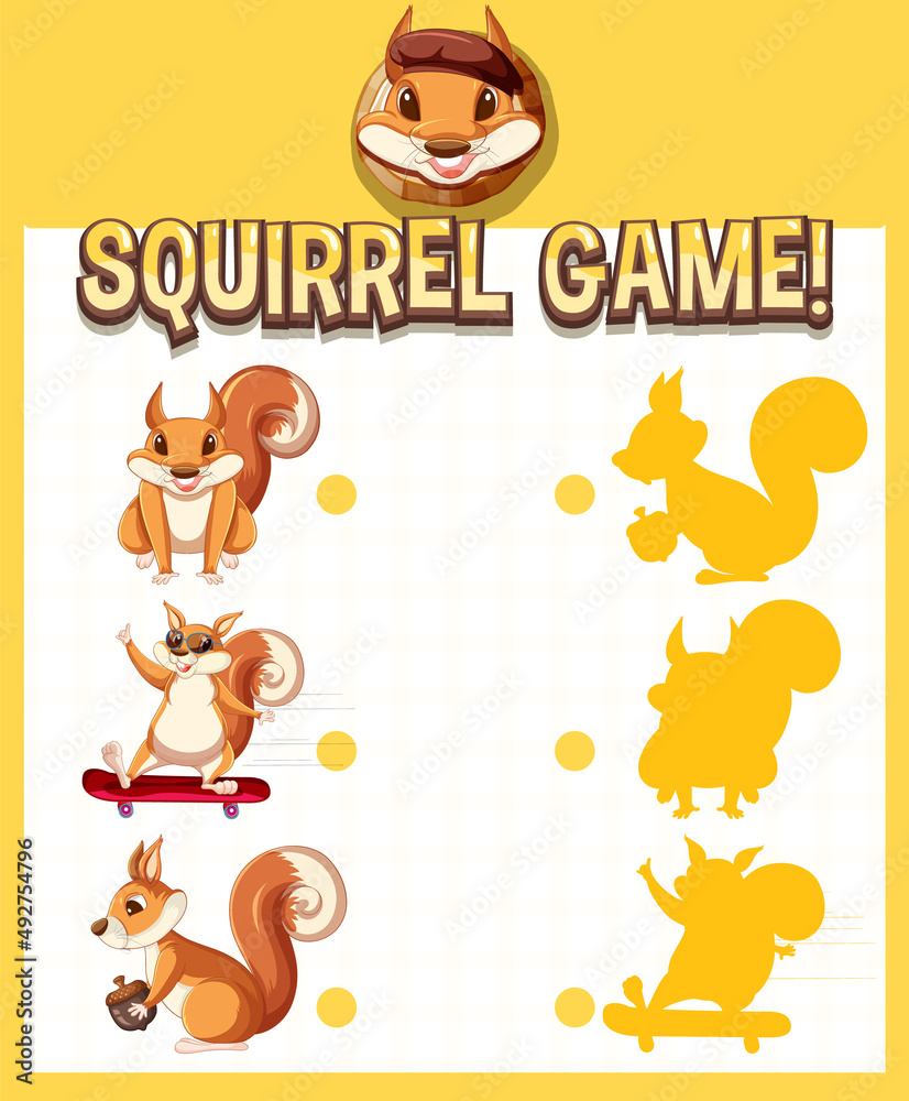 A squirrel matching game worksheet for children A squirrel matching game worksheet for children