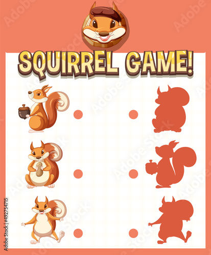 A squirrel matching game worksheet for children