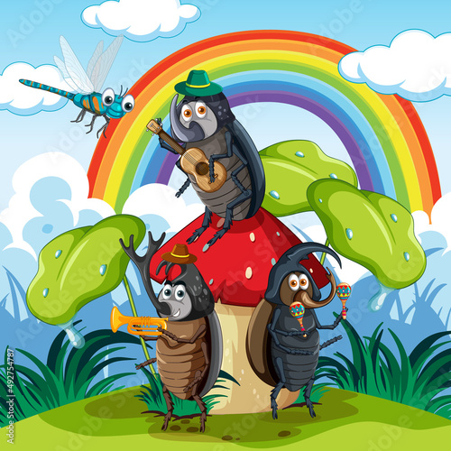 Fantasy forest with cartoon insects