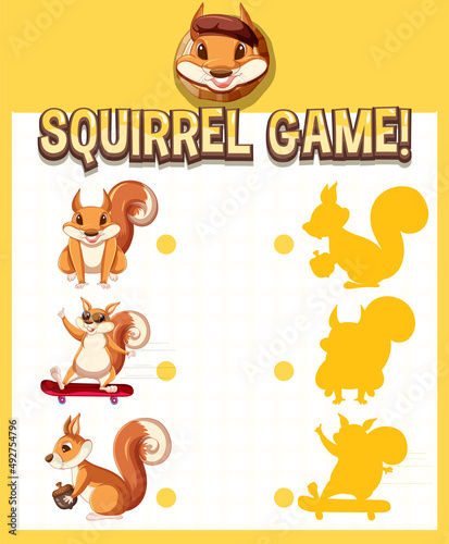 A squirrel matching game worksheet for children