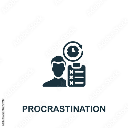 Procrastination icon. Monochrome simple icon for templates, web design and infographics