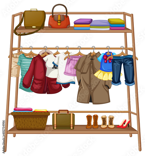 Many clothes hanging on the bars