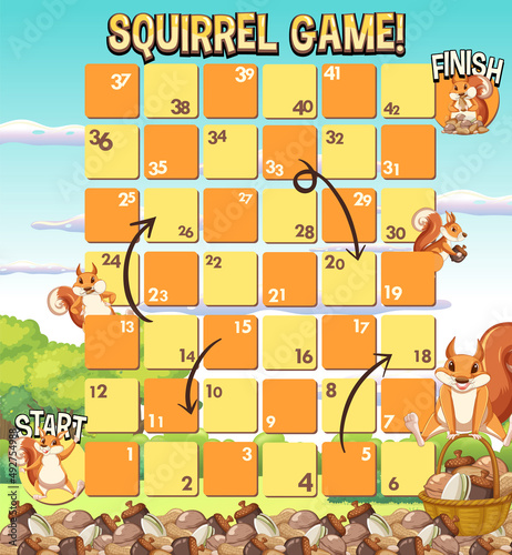 A snake ladder squirrels game template