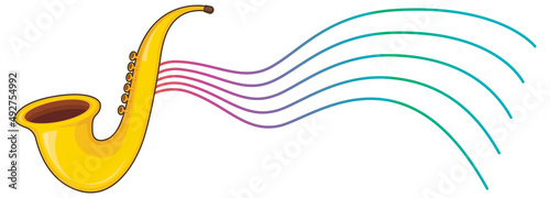 A saxophone with musical notes on white background