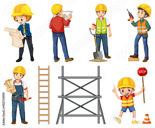Construction worker set with people doing different jobs