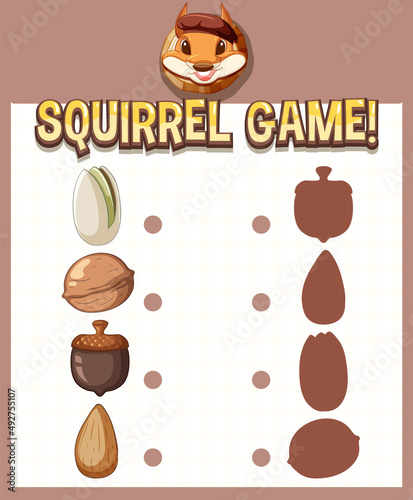 A squirrel matching game worksheet for children