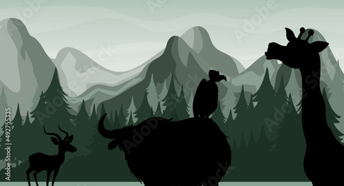 Silhouette shadow of forest scene