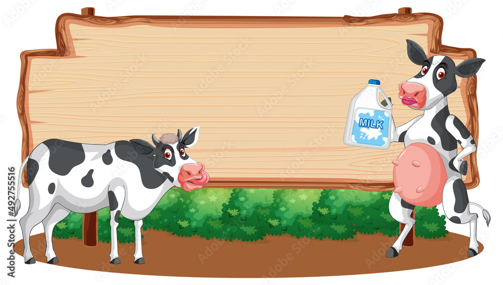 Fototapeta premium Blank wooden signboard with cow farm