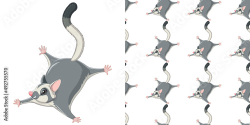Seamless design of sugar glider  on white background
