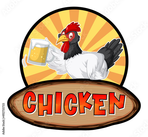 Chicken word banner with Chicken cartoon character