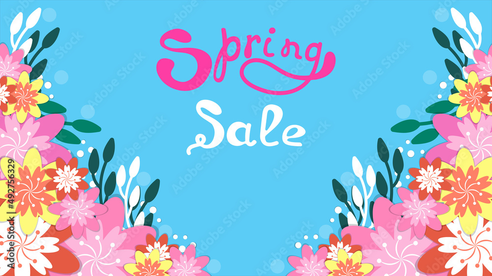 Inscription Spring sale on the background paper with butterfly and flowers and spring bokeh background. Vector. Inscription Spring sale on the background paper with butterfly and flowers and spring bokeh background. Vector.