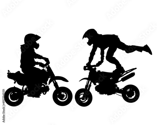 Man in protective clothing rides sport bike. Isolated silhouette on a white background