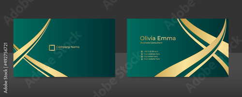 Modern simple luxury dark green and gold business card design template with corporate style