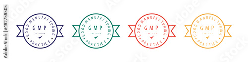 GMP Good Manufacturing Practice certified badge with ribbon line shape
