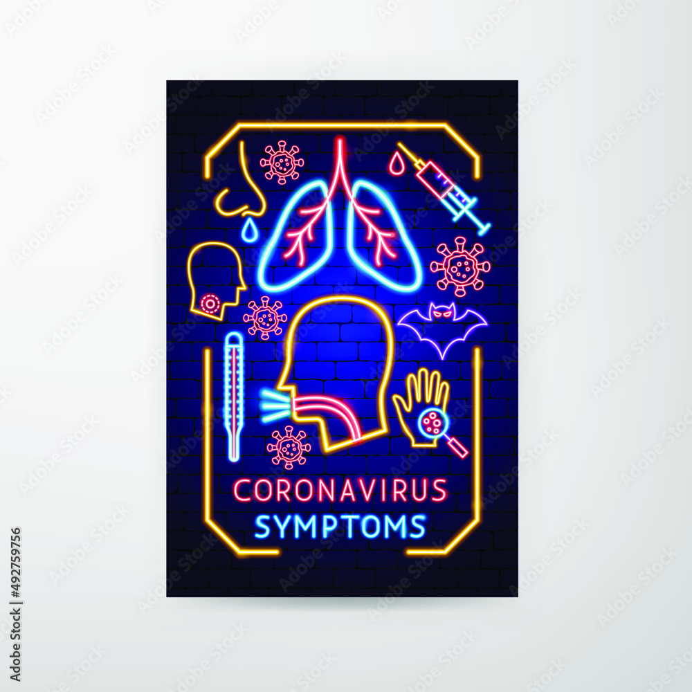 Fototapeta premium Coronavirus Prevention Neon Stickers. Vector Illustration of Pandemic Promotion.