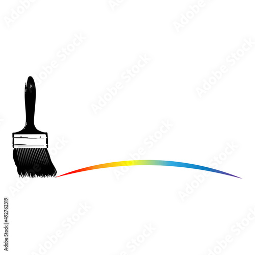 Paint brush with colored paint. House painting and painting work symbol