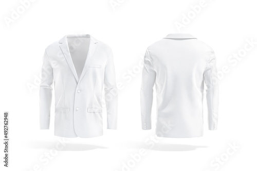 Blank white men blazer mockup, front and back view