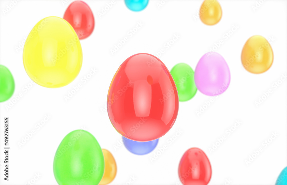 Colorful Easter eggs on white isolated  background. 3d rendering.