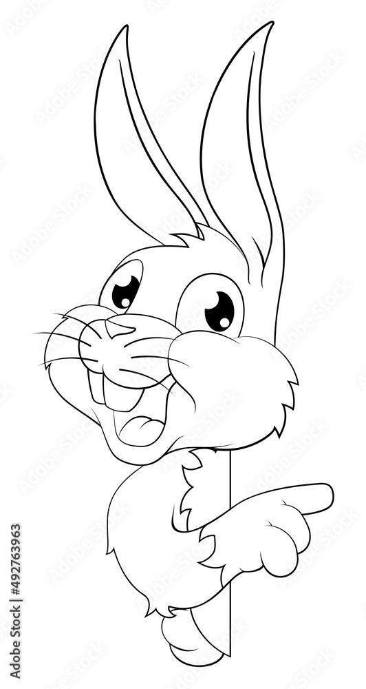 Easter Bunny Rabbit Cartoon Character Peeking Sign Easter Bunny Rabbit Cartoon Character Peeking Sign