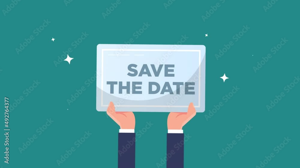save the date sign animation. hand of businessman hold safety first sign - animation concept. 4K motion animation.