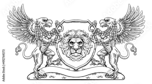 Coat of Arms Lion Griffin or Griffon Crest Shield